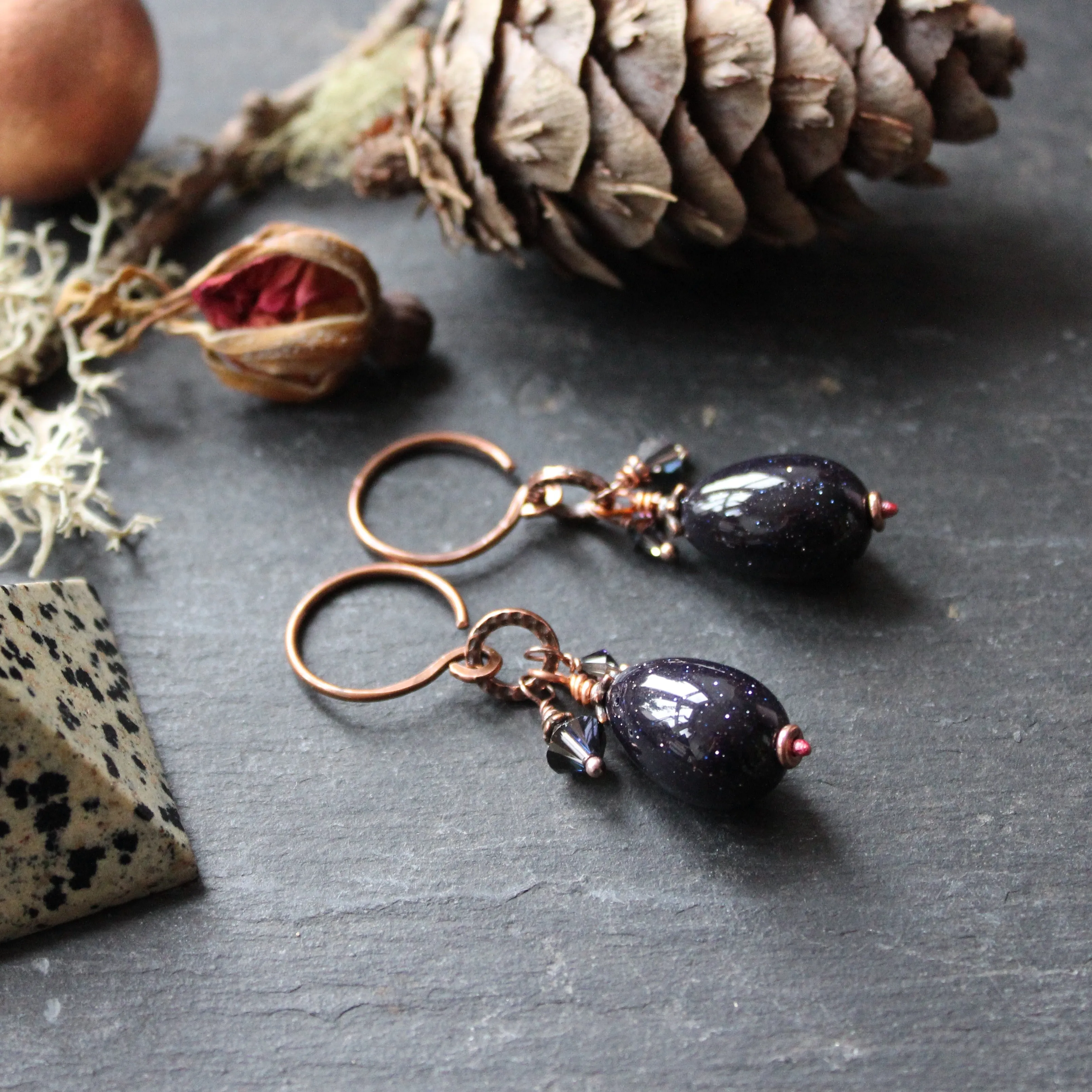 Pieces of Night. Black Goldstone Ear Hangers 16g Threaders