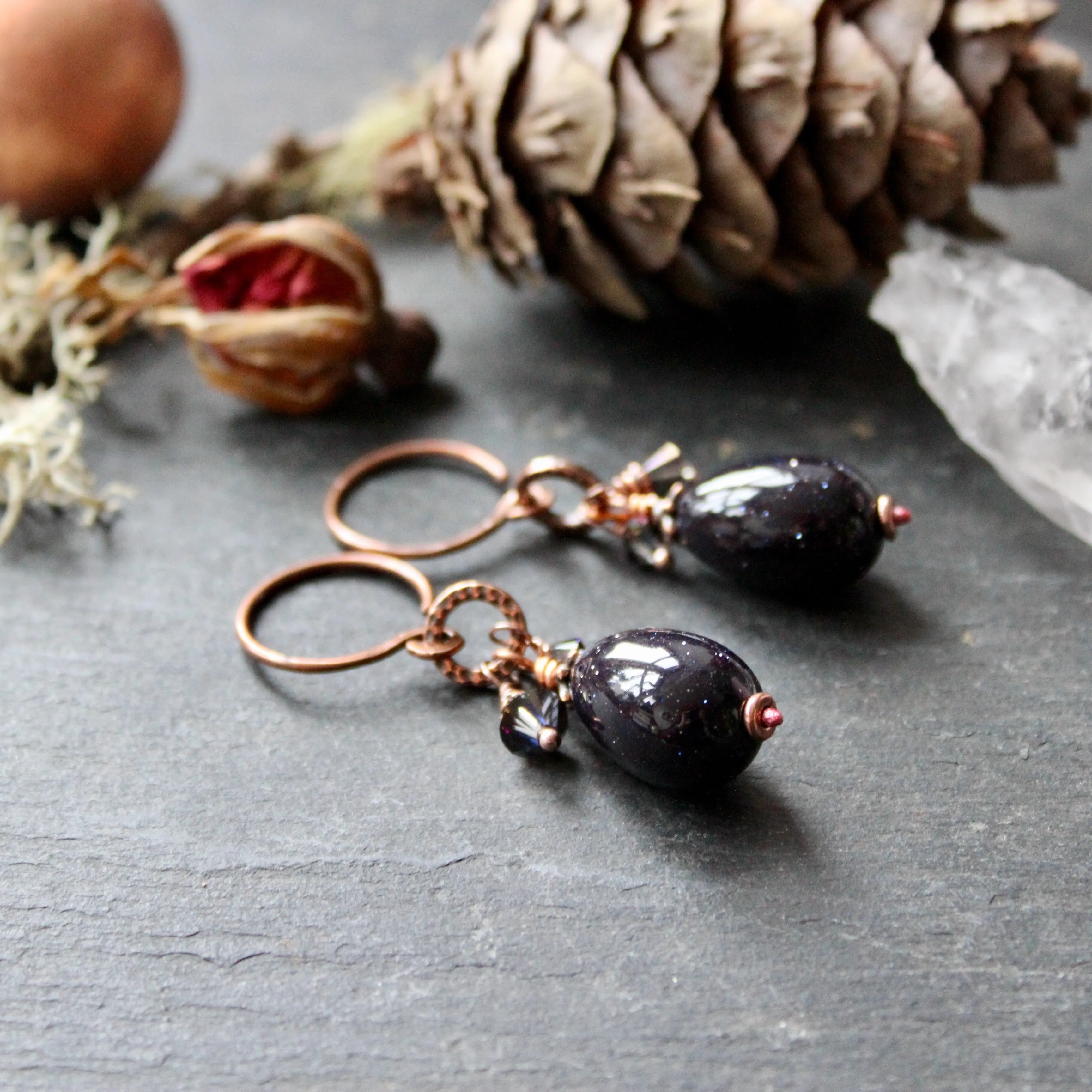 Pieces of Night. Black Goldstone Ear Hangers 16g Threaders