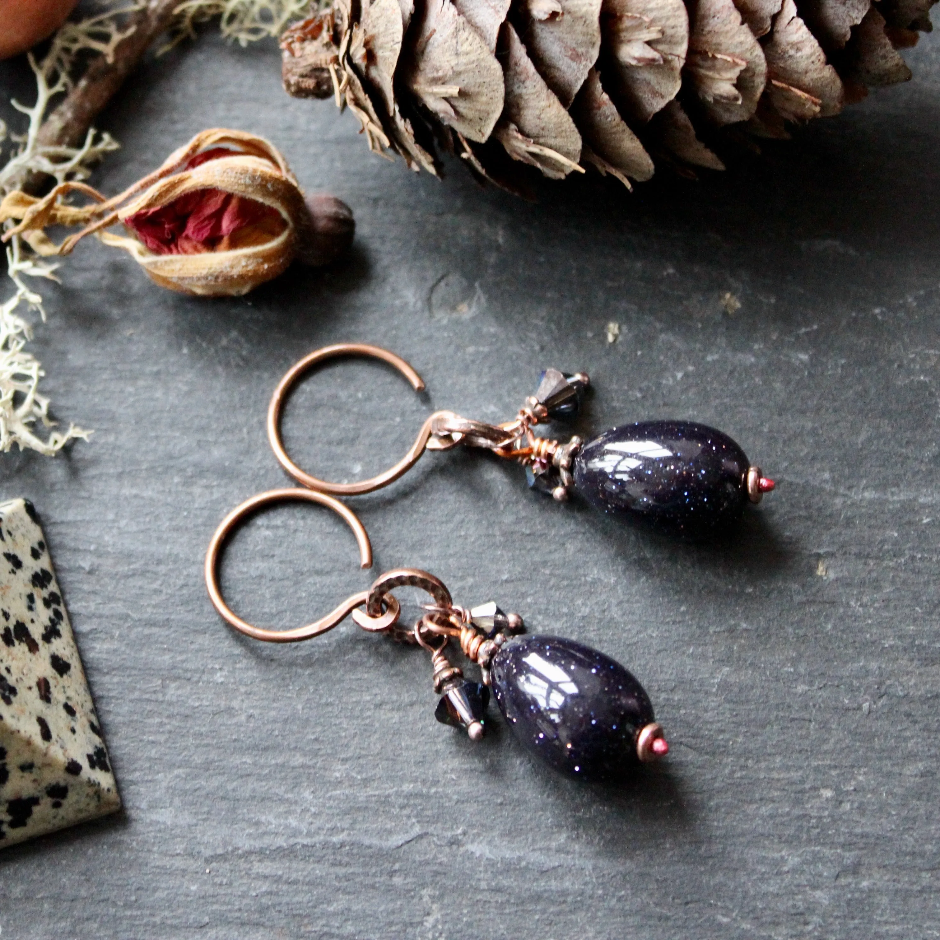 Pieces of Night. Black Goldstone Ear Hangers 16g Threaders