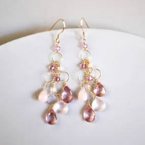 Pink Gemstone Waterfall Earrings