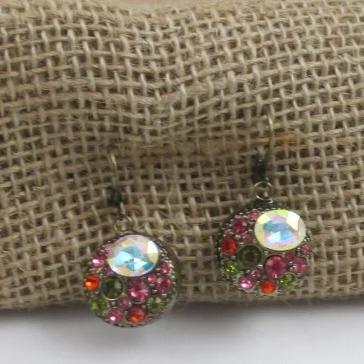 Pink, Green & White Multi Crystal Drop Earrings