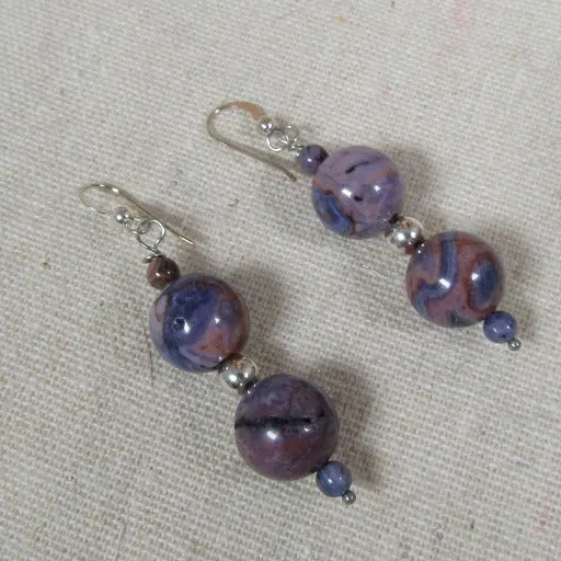 Purple Agate Gemstone Drop Earrings