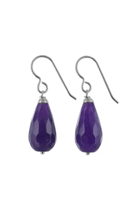 Purple Jade Silver Briolette Gemstone Earrings