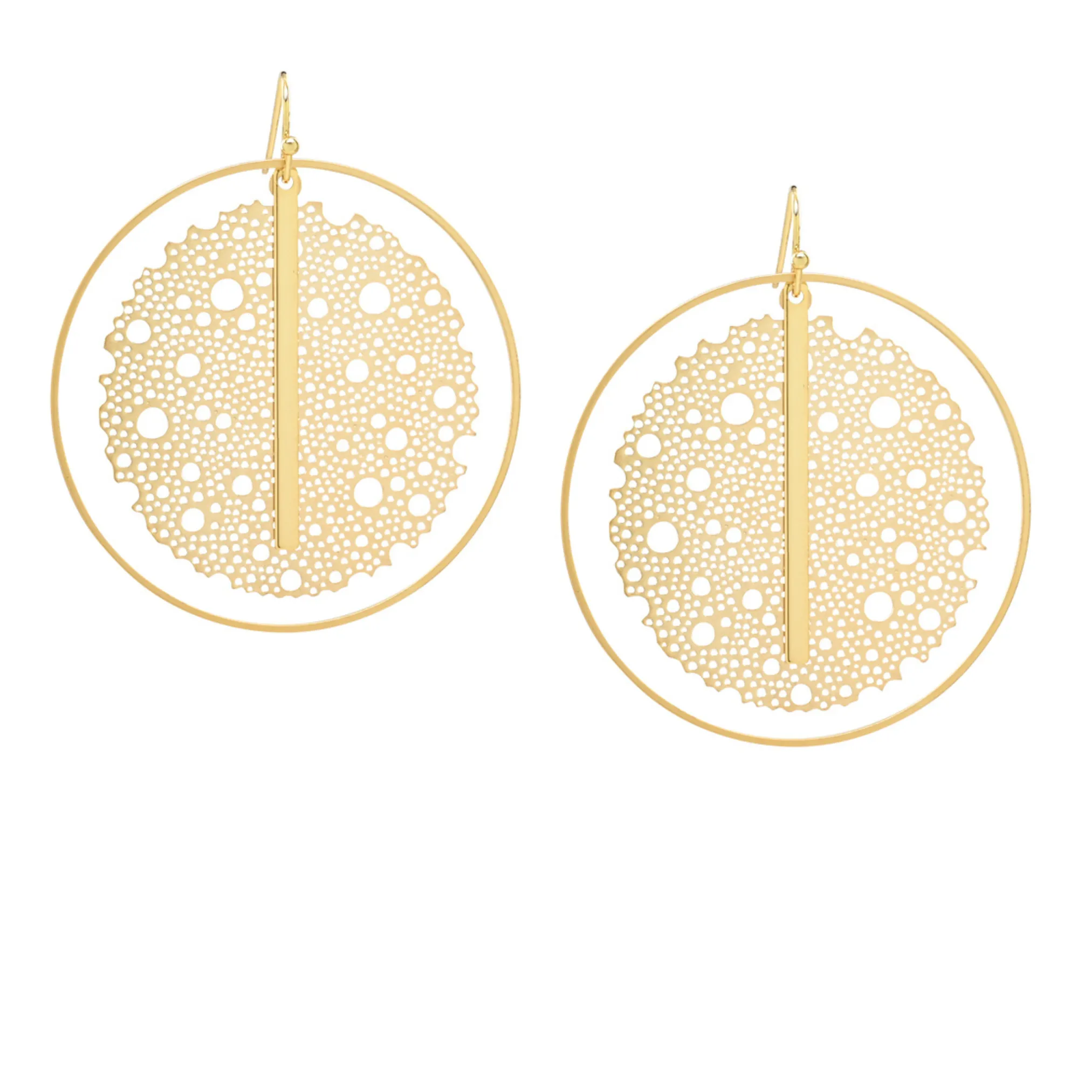 "L'Or" Gold Mesh and Vertical Bar Drop Hoop Earrings