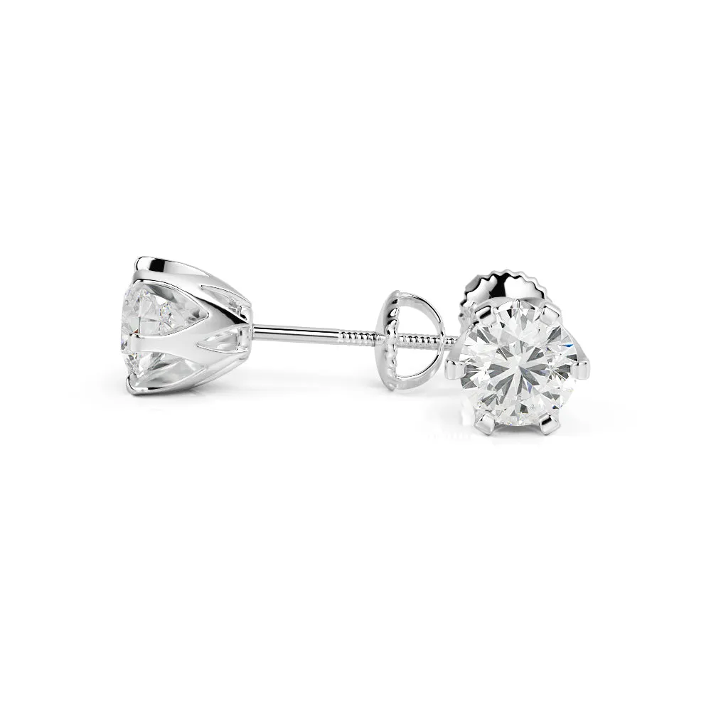 Radiant Charm Solitaire Earrings 3 Natural Diamonds in White Gold