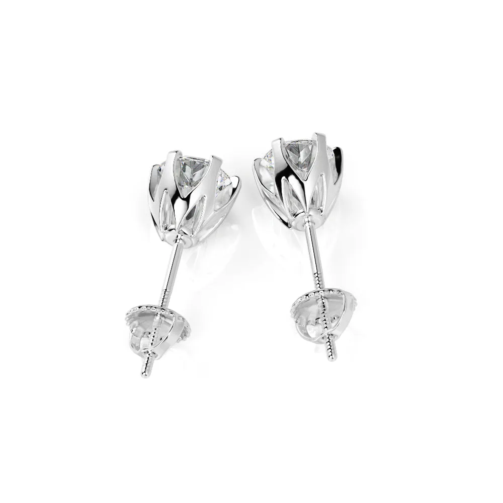 Radiant Charm Solitaire Earrings 3 Natural Diamonds in White Gold