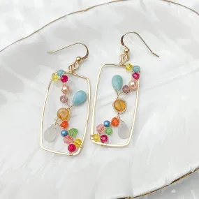 Rainbow Gems Colorful Rectangular Hoop Earrings