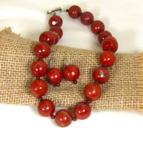 Red Jasper Gemstone Bead Necklace and Earrings