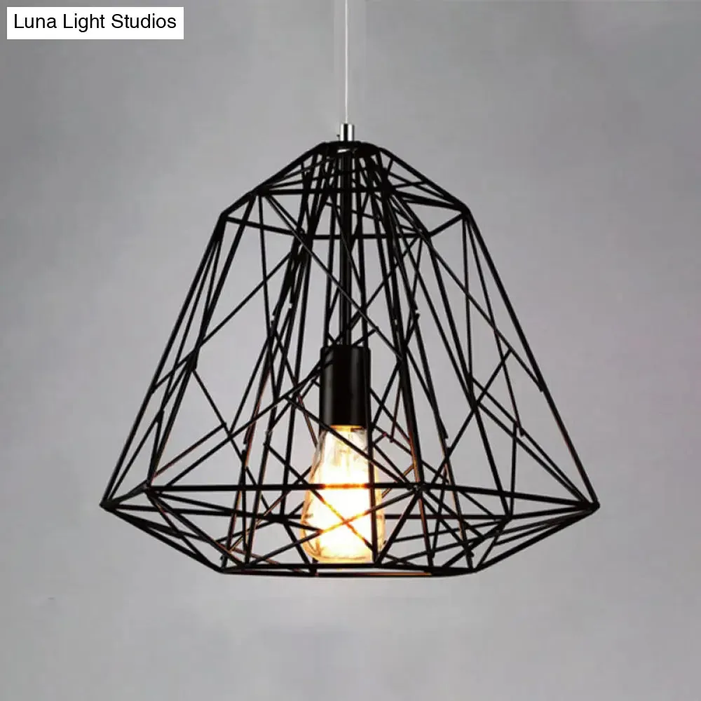 Retro Style Geometric Cage Ceiling Hanging Light with Metallic Suspension Lamp in Black/White