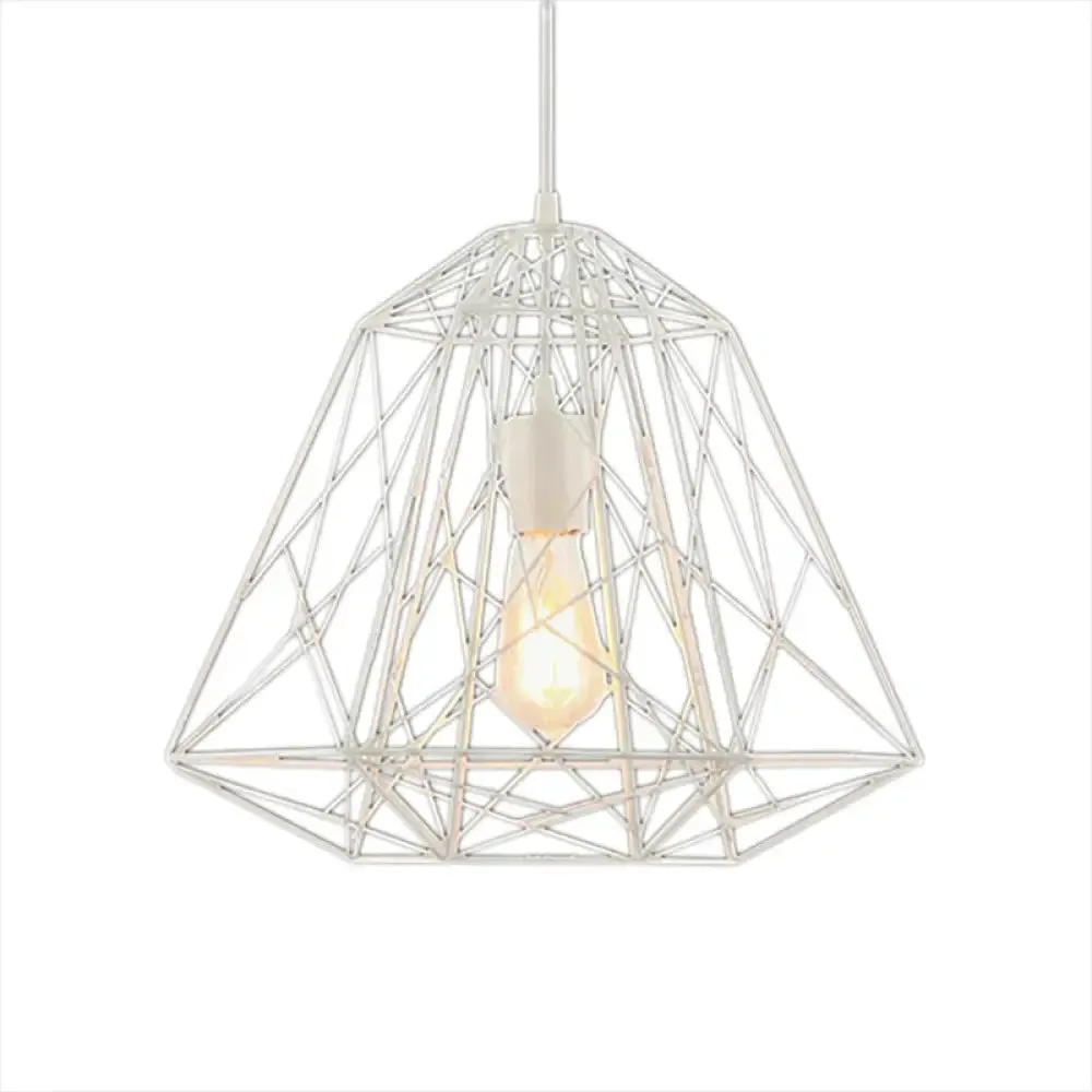 Retro Style Geometric Cage Ceiling Hanging Light with Metallic Suspension Lamp in Black/White