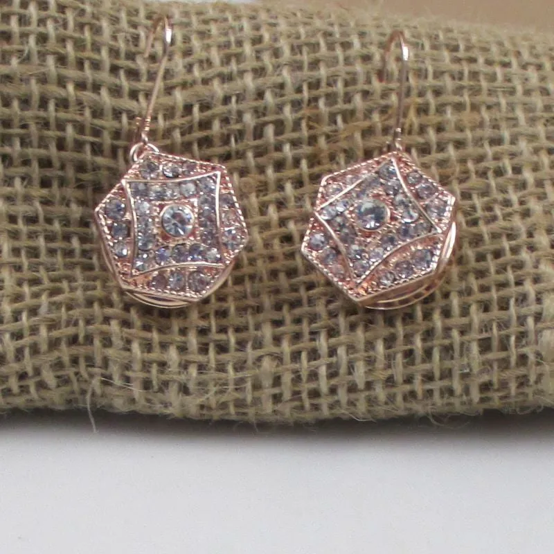 Rhinestone & Rose Gold Drop Earrings