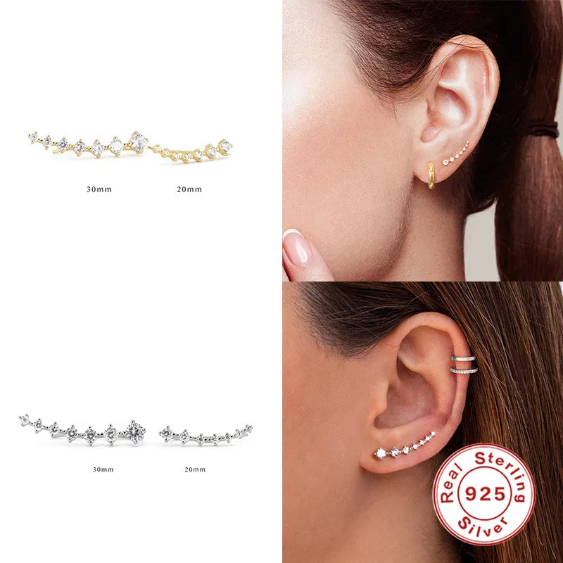 S925 Sterling Silver Single Row 7 PCs Shiny Diamond Ear Studs