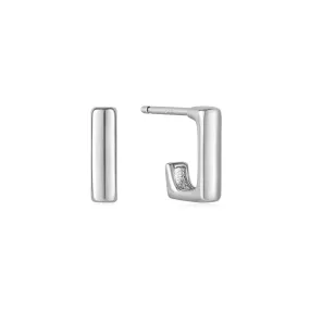 Silver Smooth Square Hoop Stud Earrings