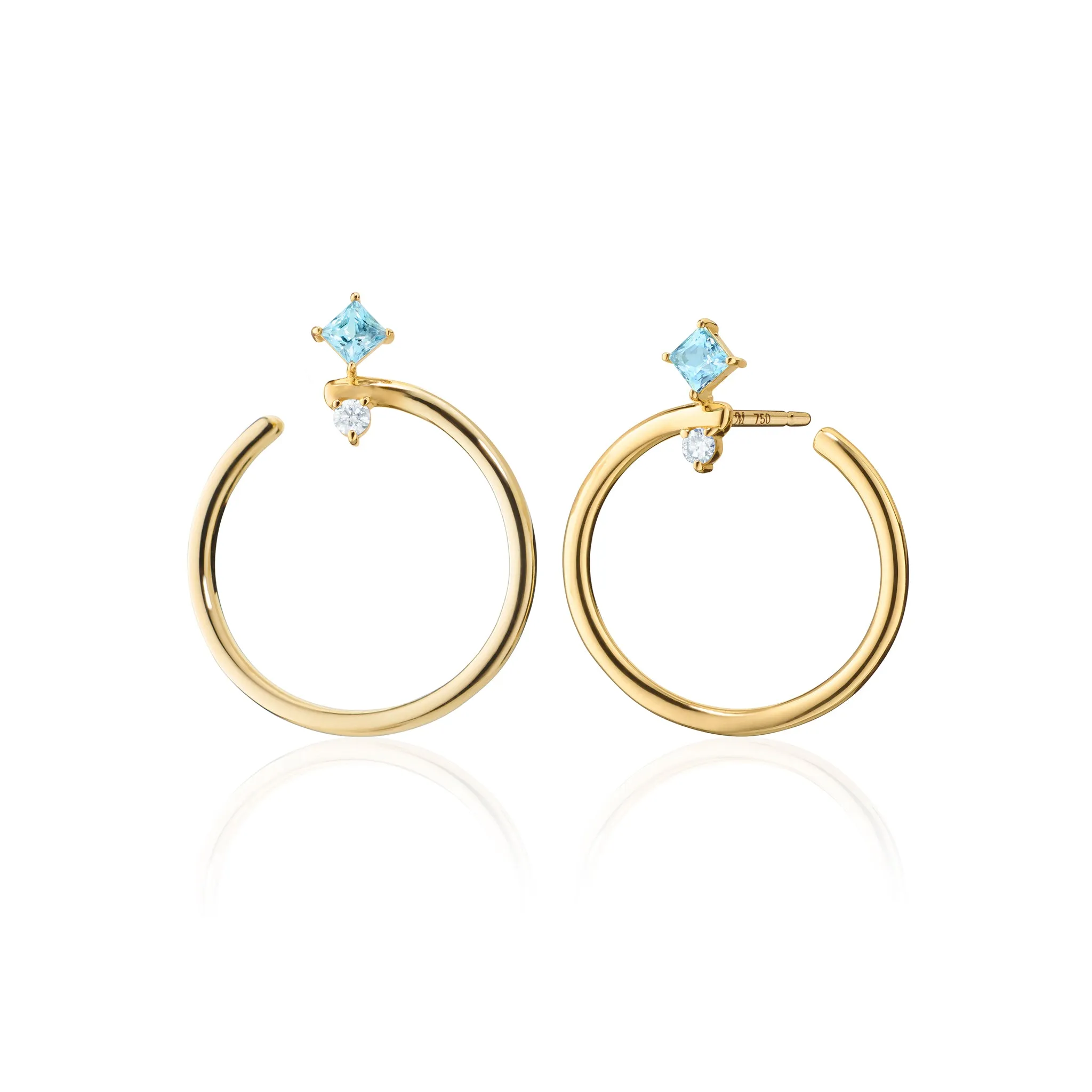 Special Edition "Galaxy Wrap Hoop" Earrings with Princess Cut Aquamarine and Diamond