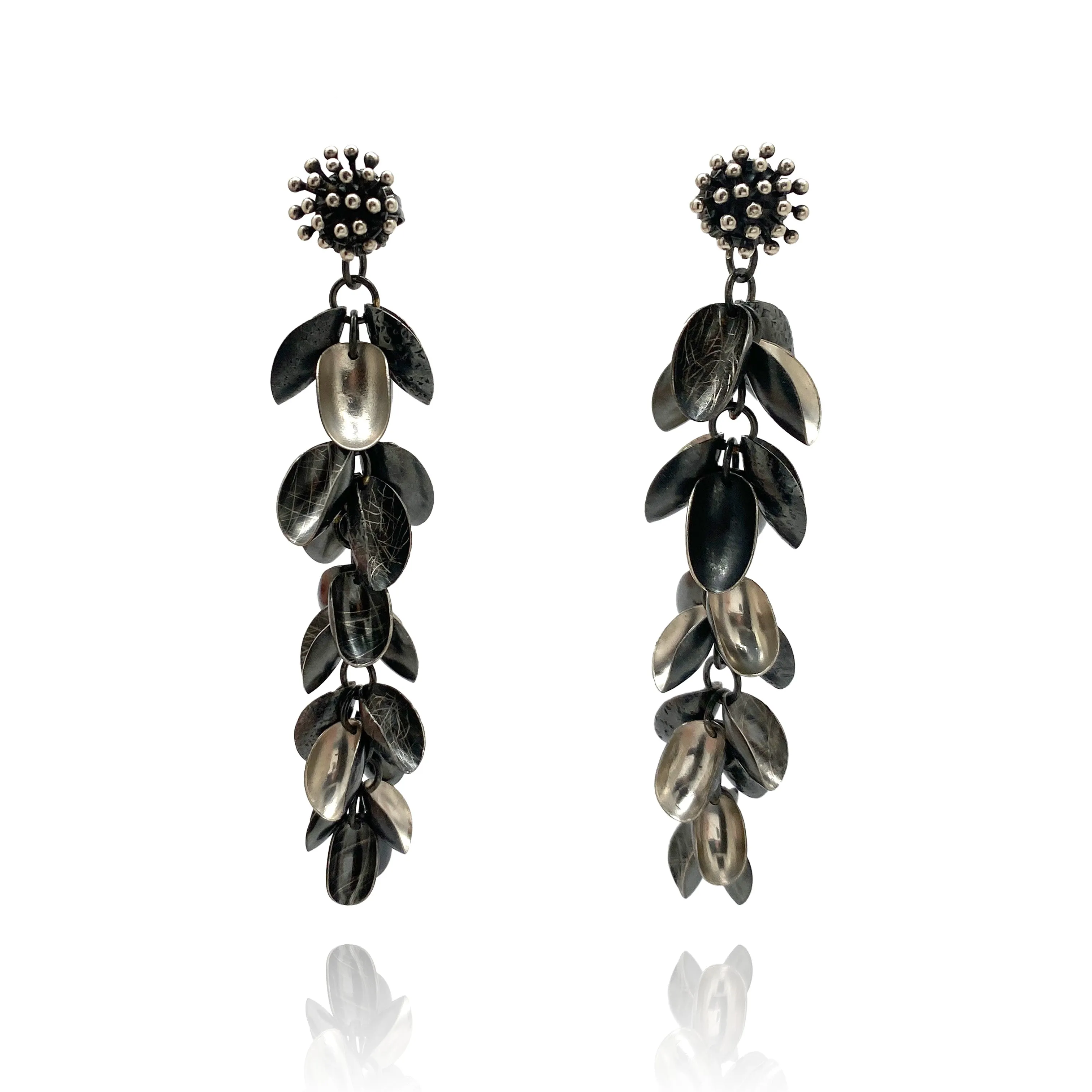 Starburst Studs with Long Silver Petal Jackets