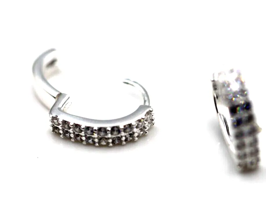 Sterling Silver 925 White CZ ‘V’ Shape Hoop Huggies Earring