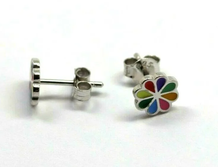 Sterling Silver Children Child Small Enamel Flower Earrings