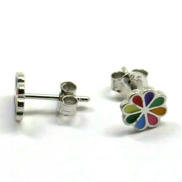 Sterling Silver Children Child Small Enamel Flower Earrings