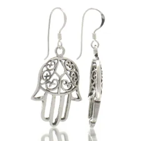 Sterling Silver Filigree Hamsa Earrings