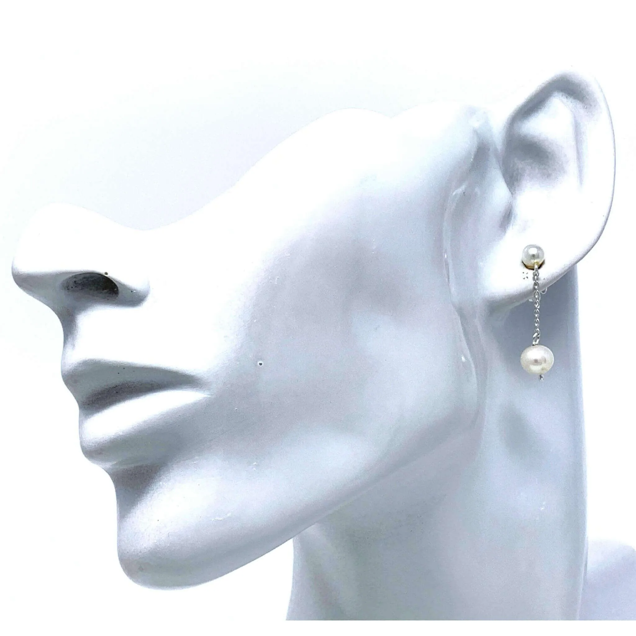 Sterling Silver Freshwater Peal Chain Earrings