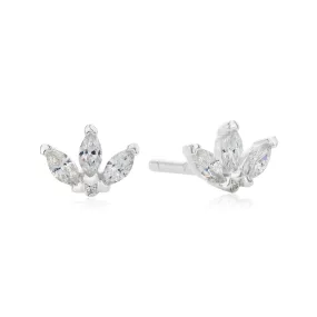 Sterling Silver Marquise & Round Cut White Cubic Zirconia Stud Earrings