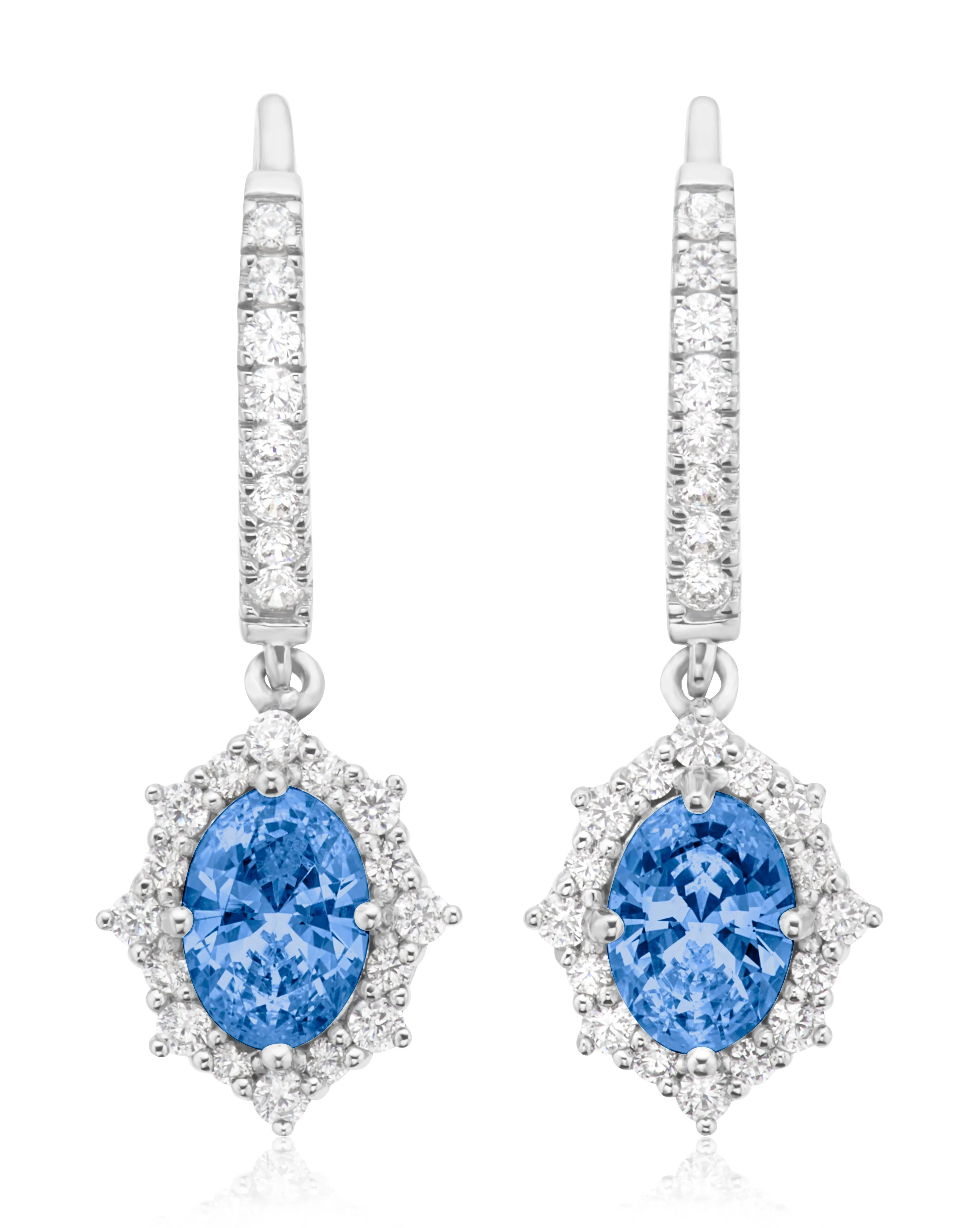 Sterling Silver Oval & Round Cut Blue Cubic Zirconia Earrings