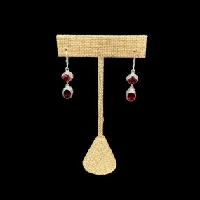 Sterling Silver Oval And Diamond Shaped Garnet Gemstone Dangle Earrings