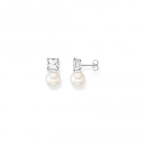 Sterling Silver Pearl Zirconia White Earrings H2248-167-14