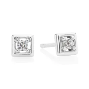 Sterling Silver Round 2mm White Cubic Zirconia Square Stud Earrings