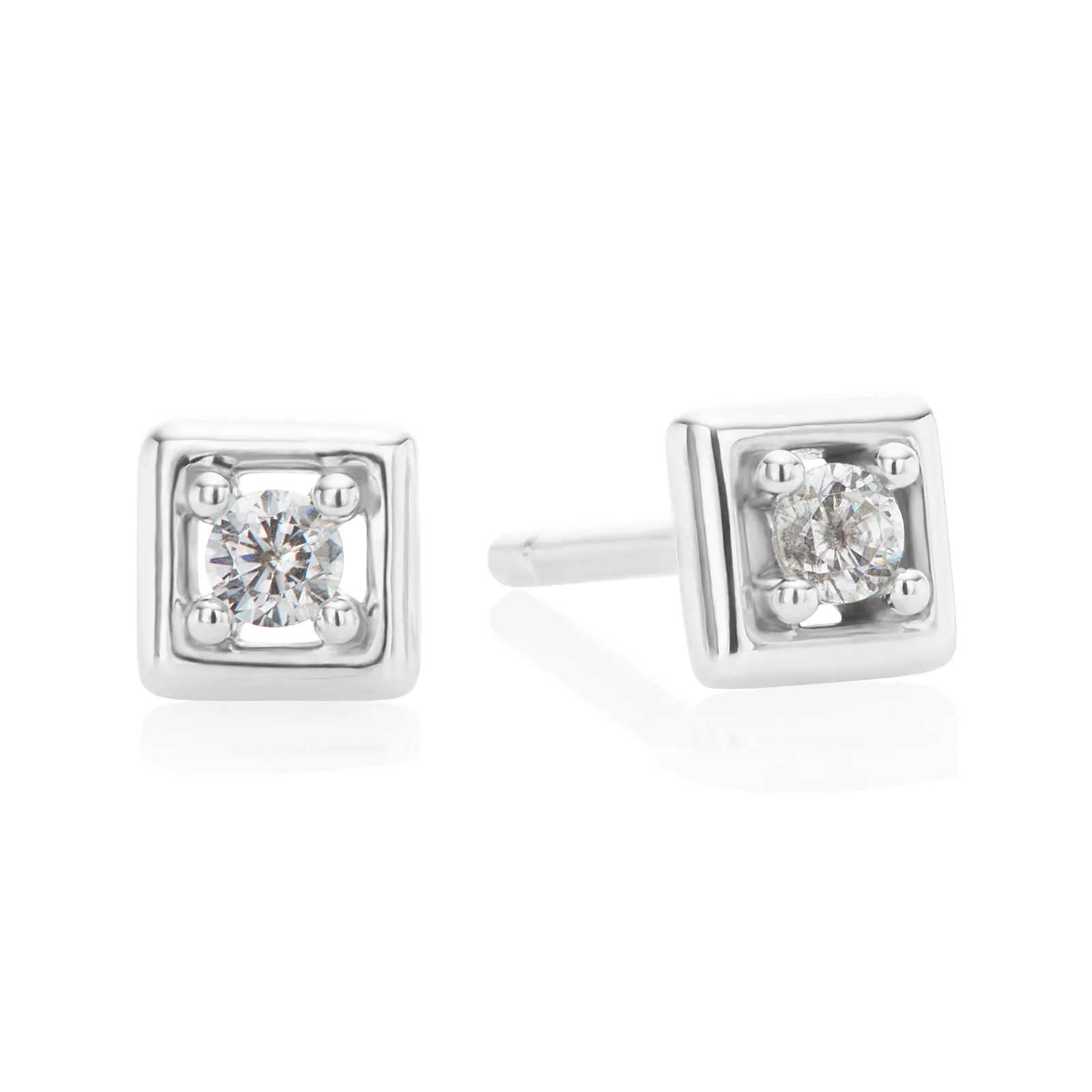 Sterling Silver Round 2mm White Cubic Zirconia Square Stud Earrings