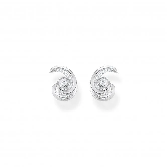 Sterling Silver Wave White Stones Earrings H2226-051-14