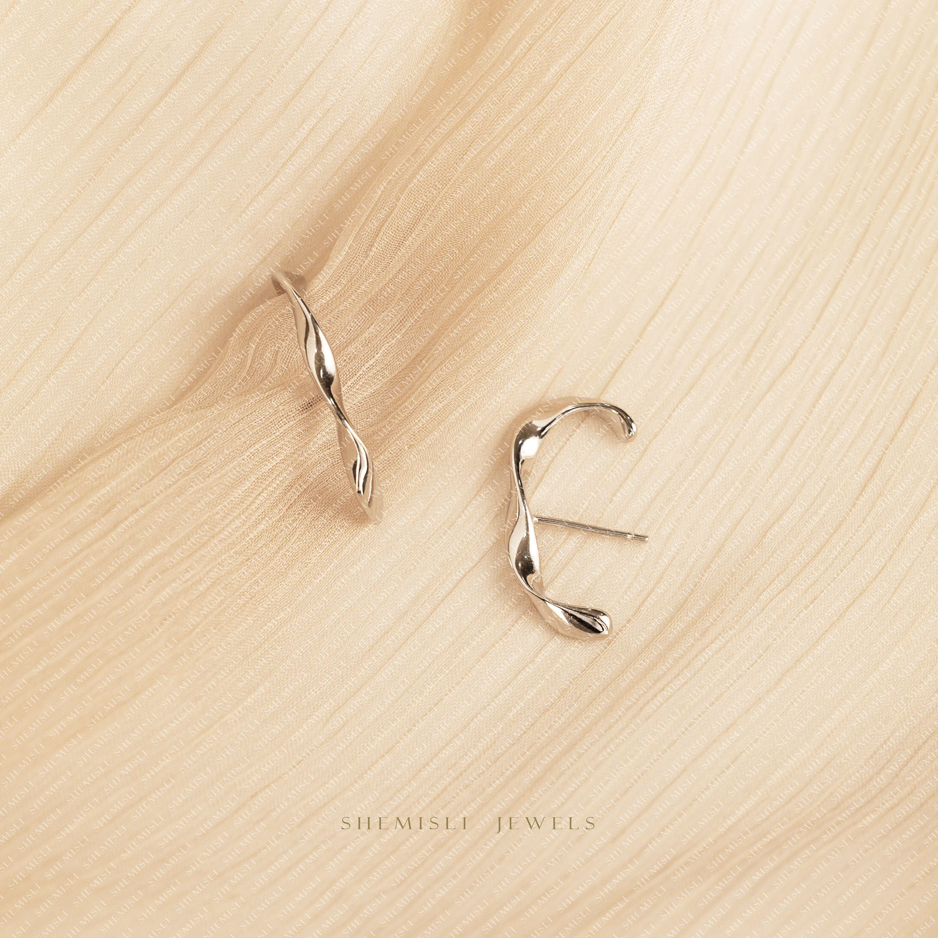 Stud Lobe cuff earrings, Twisted Wire, Gold, Silver SHEMISLI SS054