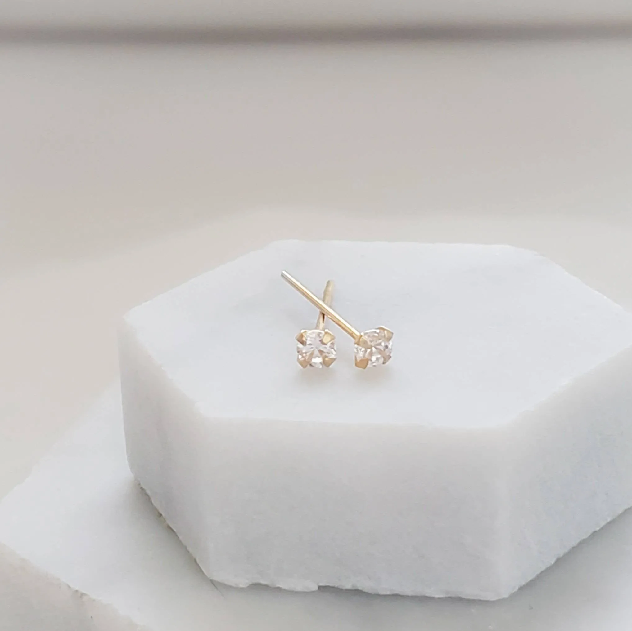 Super Tiny Diamond CZ Studs in 14k Gold