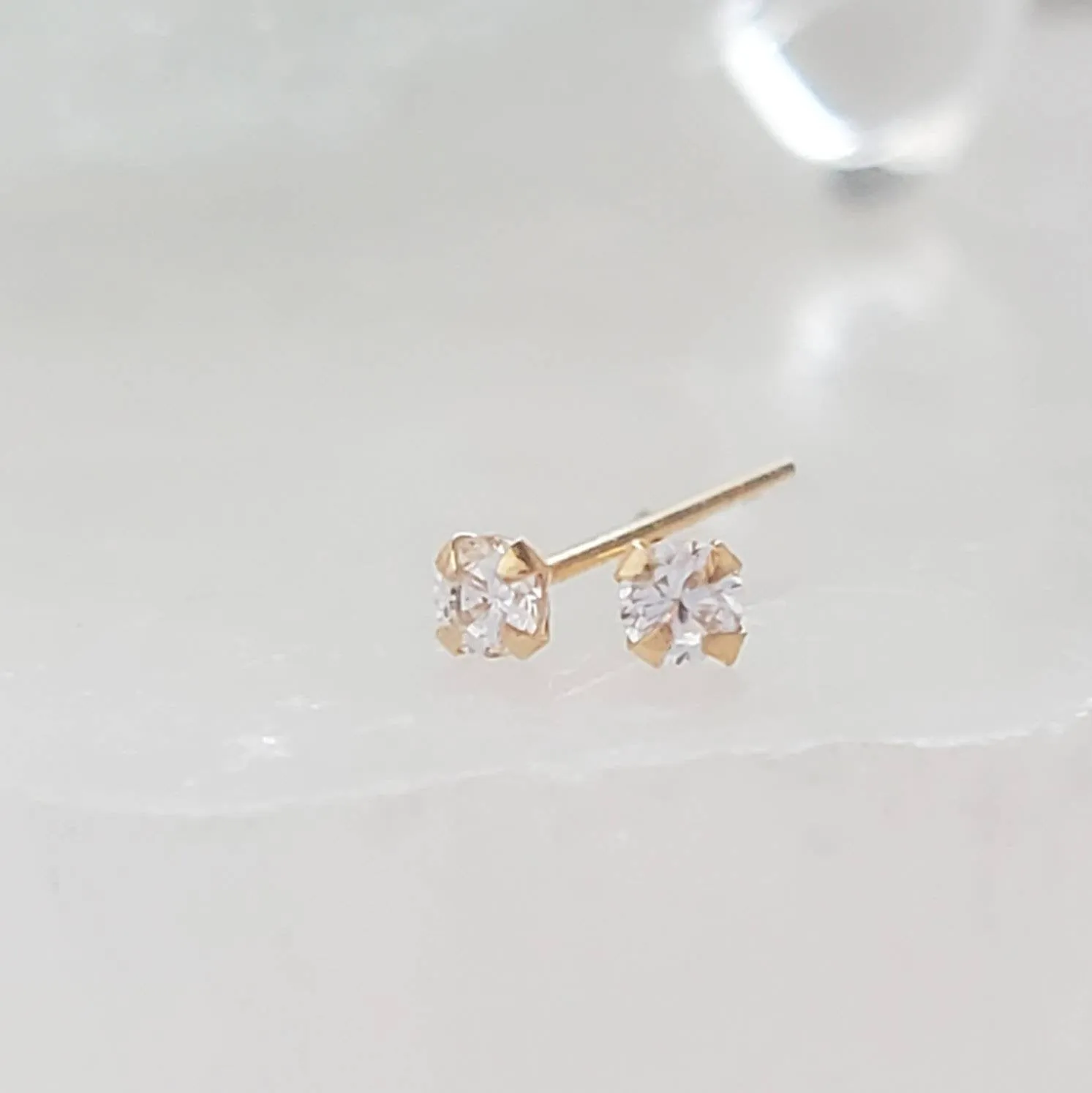 Super Tiny Diamond CZ Studs in 14k Gold