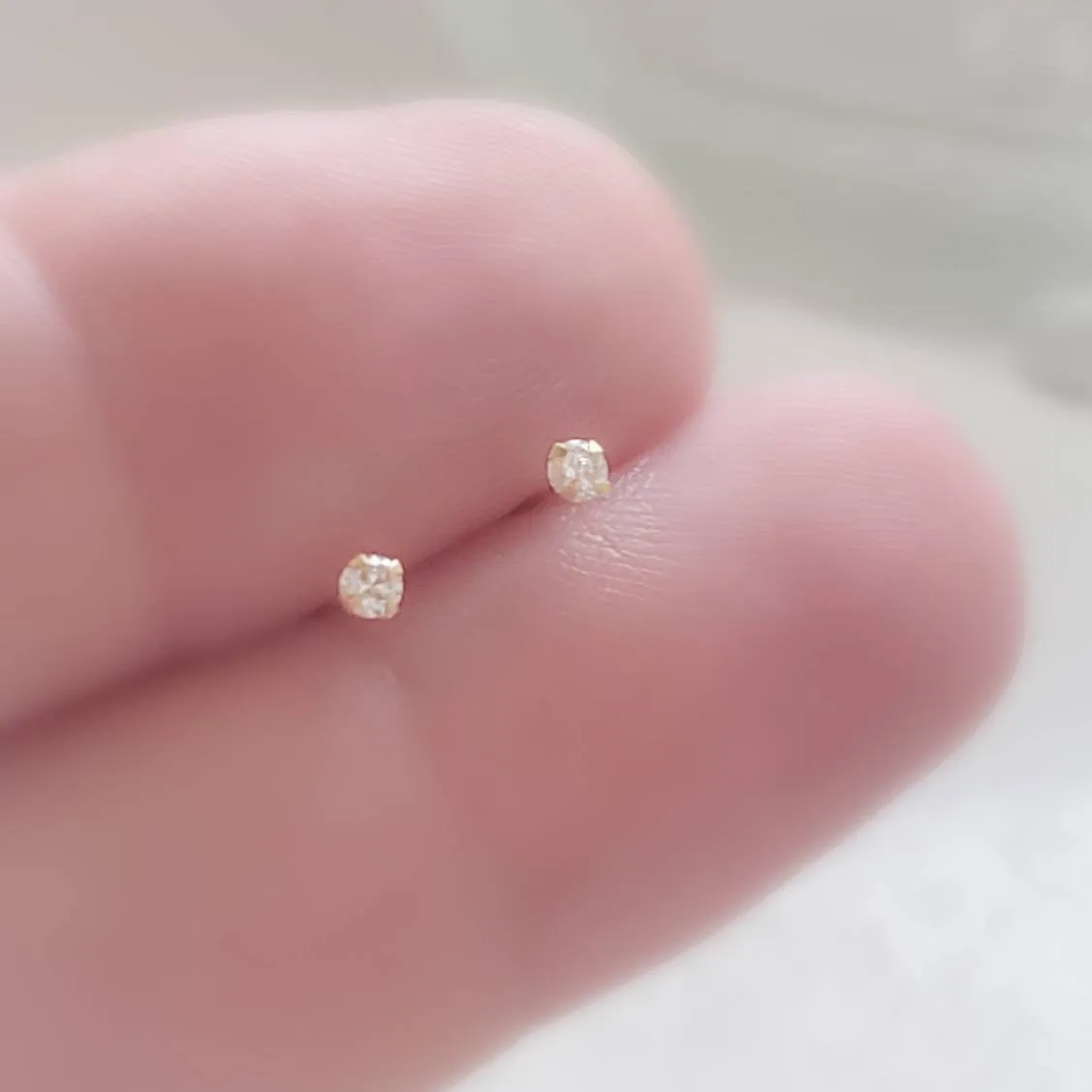 Super Tiny Diamond CZ Studs in 14k Gold