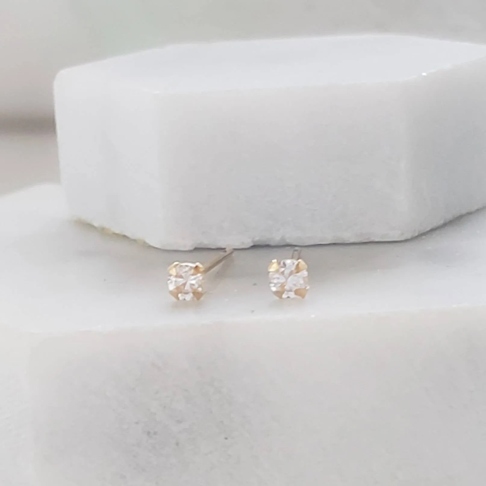 Super Tiny Diamond CZ Studs in 14k Gold