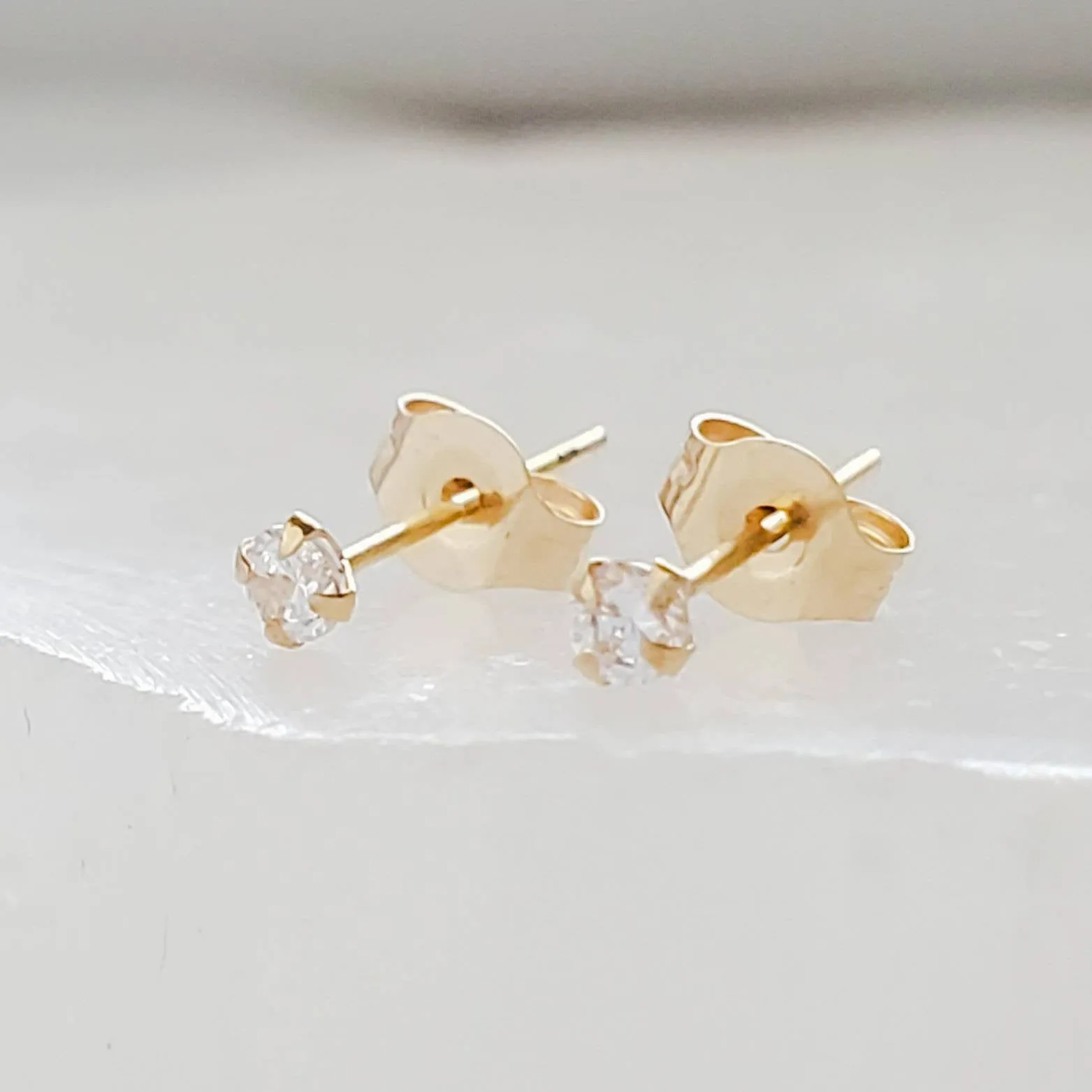 Super Tiny Diamond CZ Studs in 14k Gold