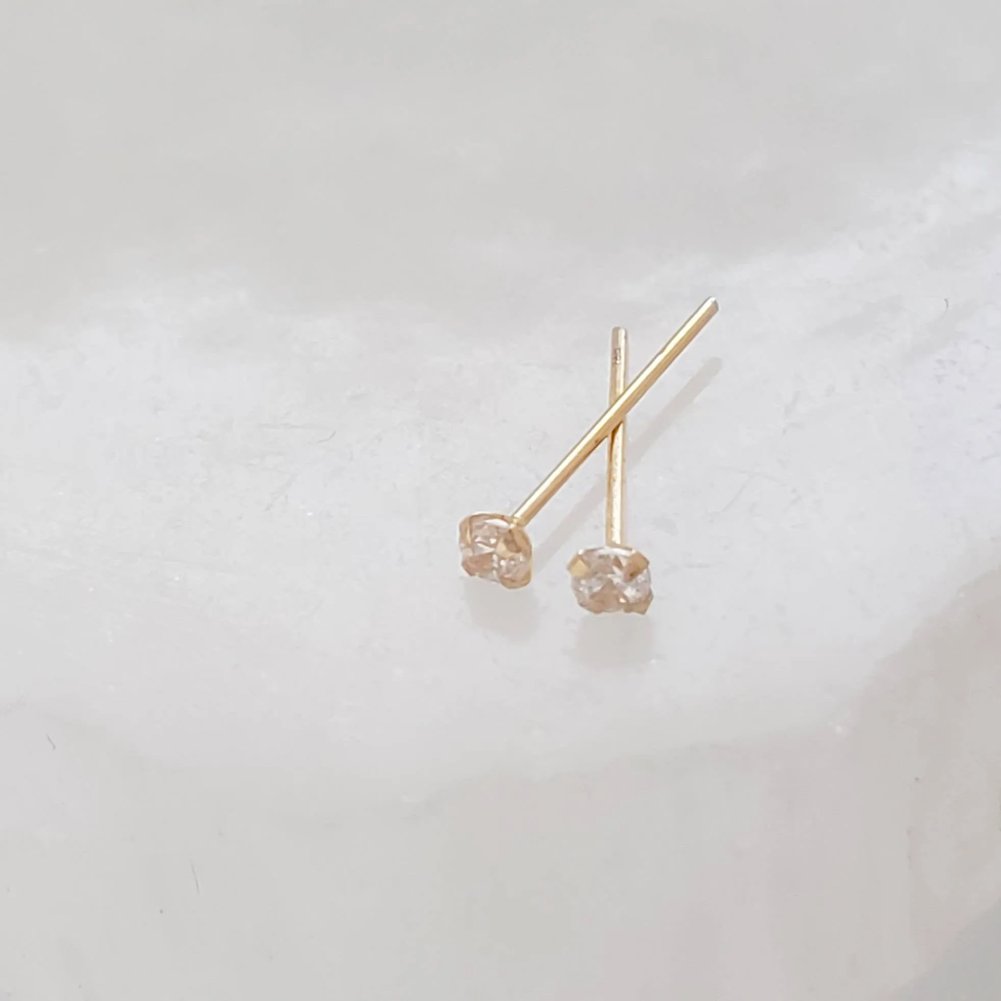 Super Tiny Diamond CZ Studs in 14k Gold