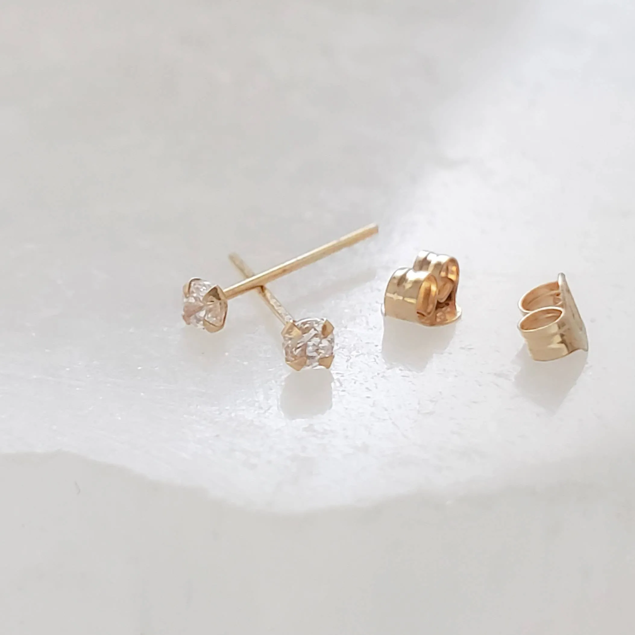 Super Tiny Diamond CZ Studs in 14k Gold