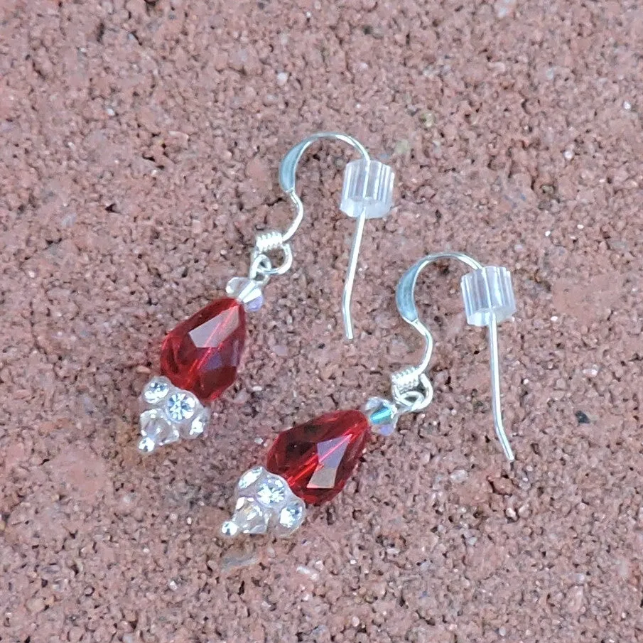 Swarovski Red and Clear Crystal Dangle Earrings