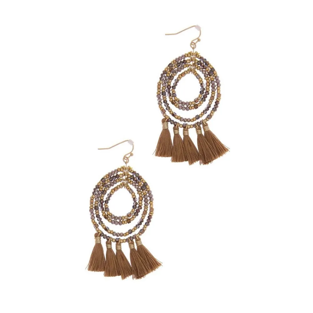 Tassel Beaded Hoop Earrings