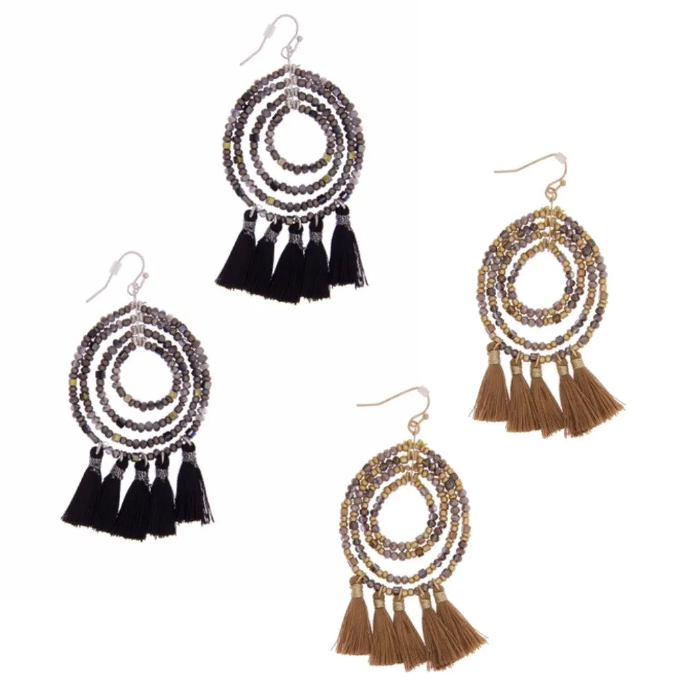 Tassel Beaded Hoop Earrings