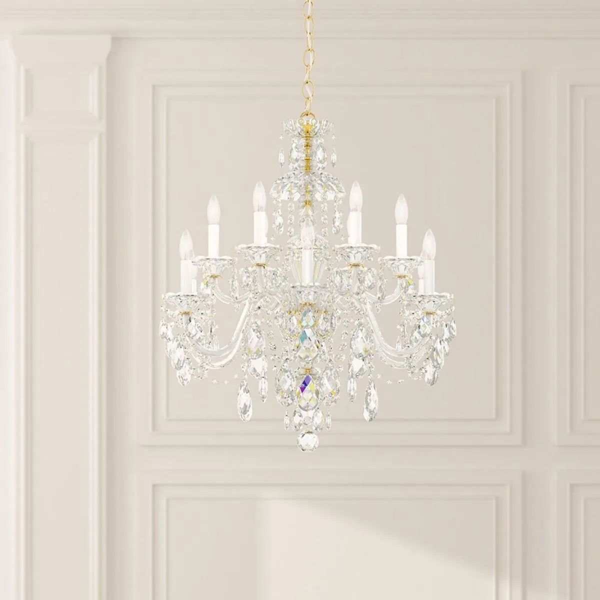 Traditional Sterling Gold Chandelier with Clear Heritage Crystals