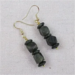 Tree Agate Gemstone Gold Drop Earrings