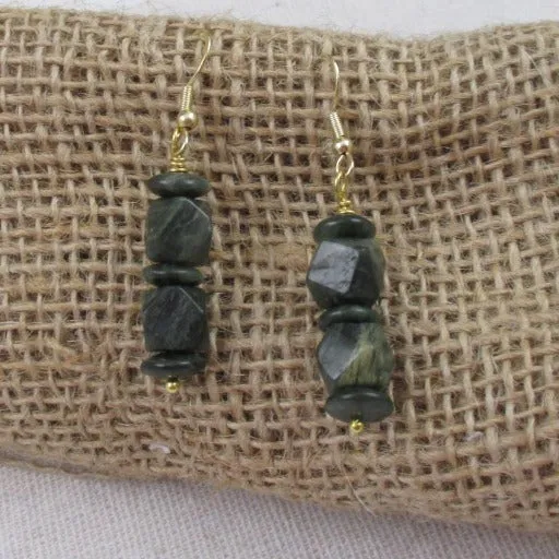 Tree Agate Gemstone Gold Drop Earrings