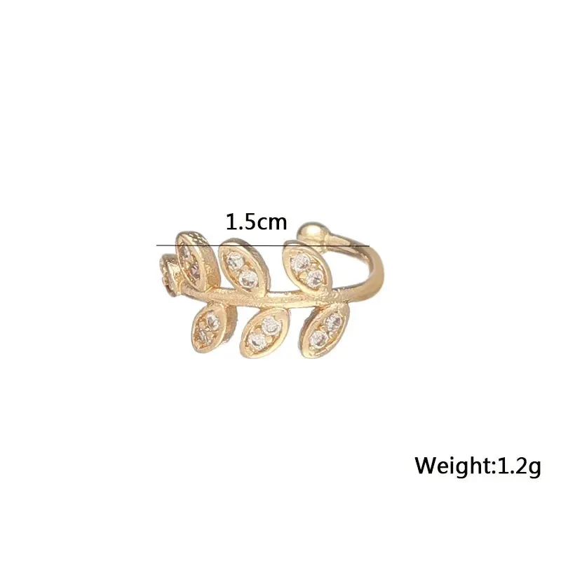 Trendy Crystal Leaf Gold Color Metal Ear Cuff Non-pierced Ear Clips Tiny Earring