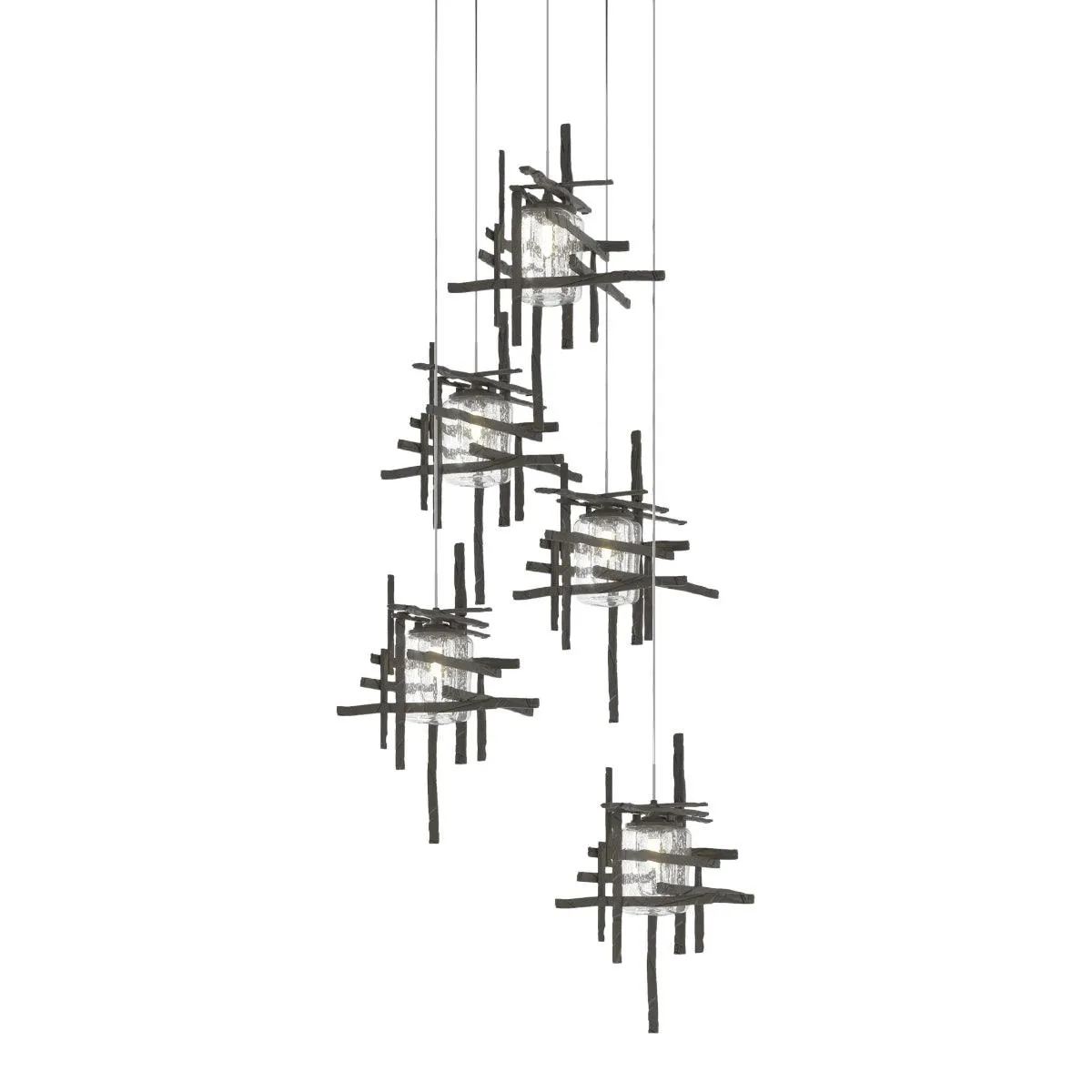 Tura 5 lights Pendant Light with Long Height Seeded Glass