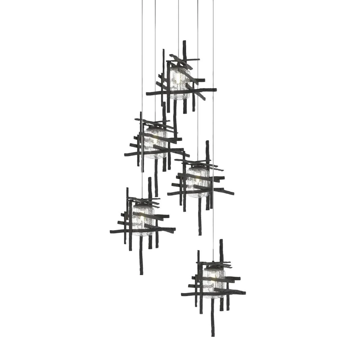 Tura 5 lights Pendant Light with Long Height Seeded Glass