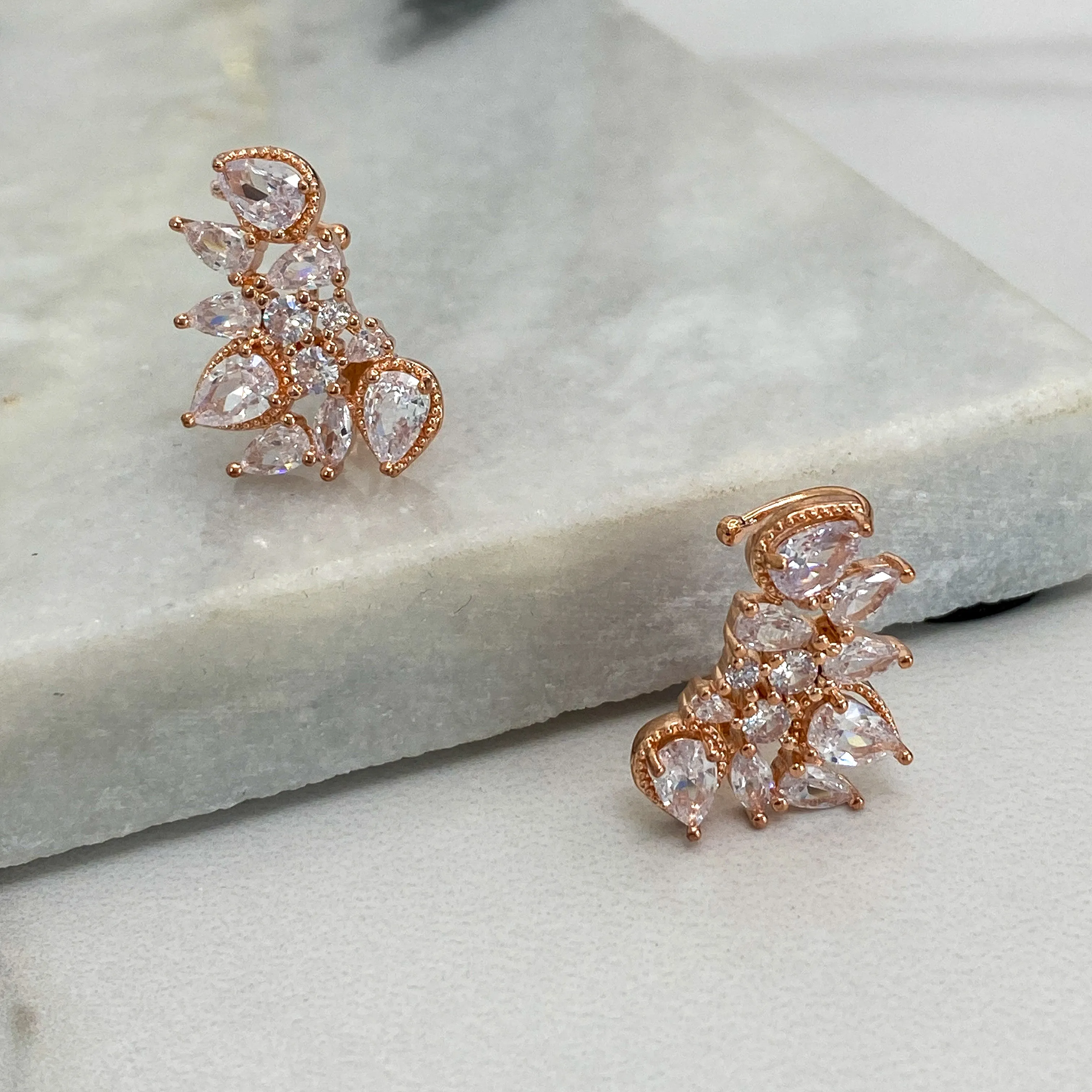 UNA Crystal Ear Climber Earrings (Silver / Rose Gold)