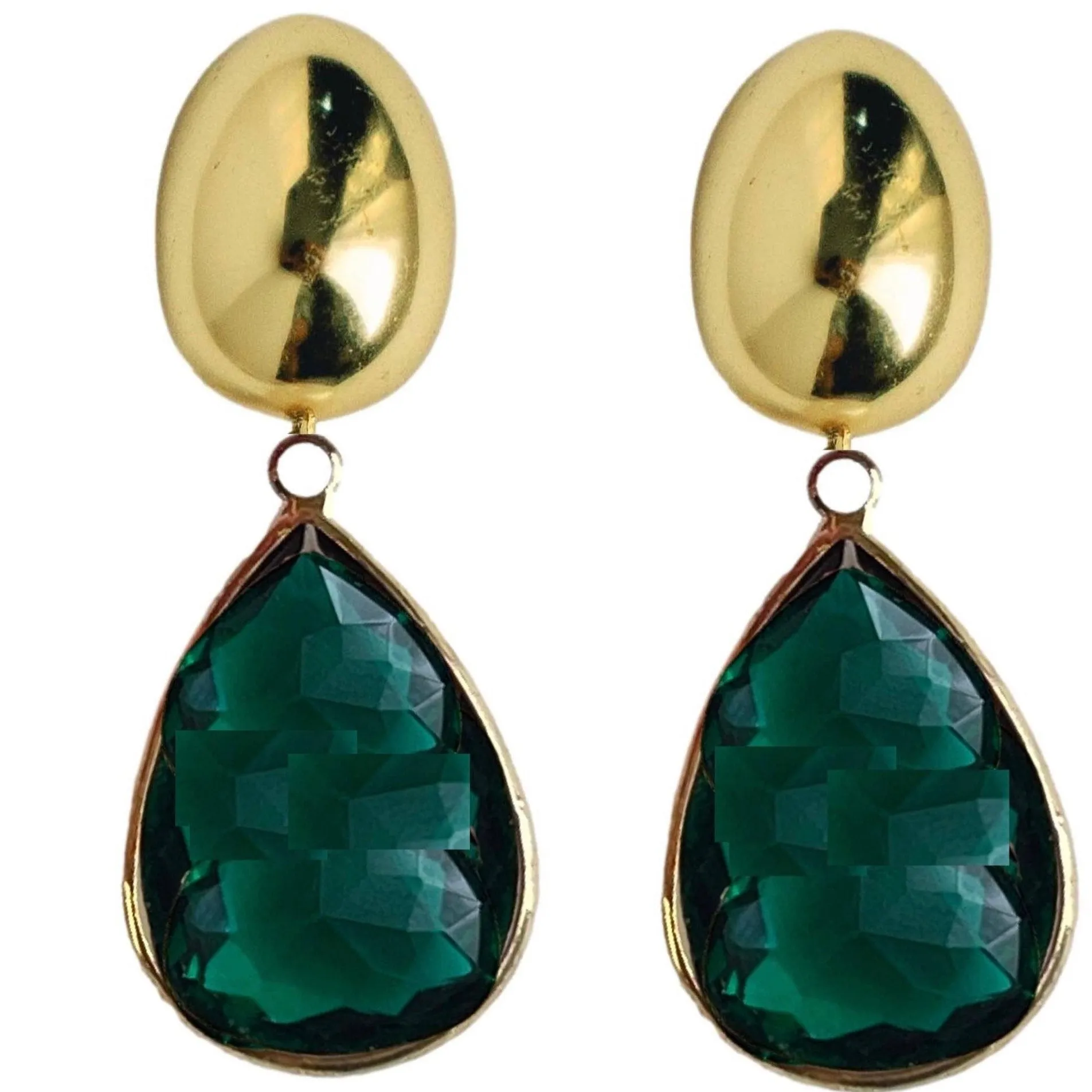 VINTAGE CHUNKY GOLD AND GREEN STATEMENT DROP EARRINGS